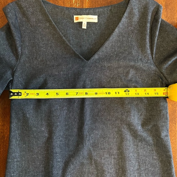 NEW Jude Connally Dark Blue Denim Look  V-Neck Dress - Picture 6 of 7